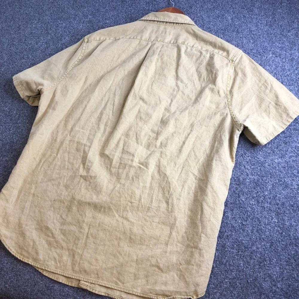 Madewell Shirt Mens Large Oatmeal Brown Linen Blend Short Sleeve Button - Picture 7 of 8